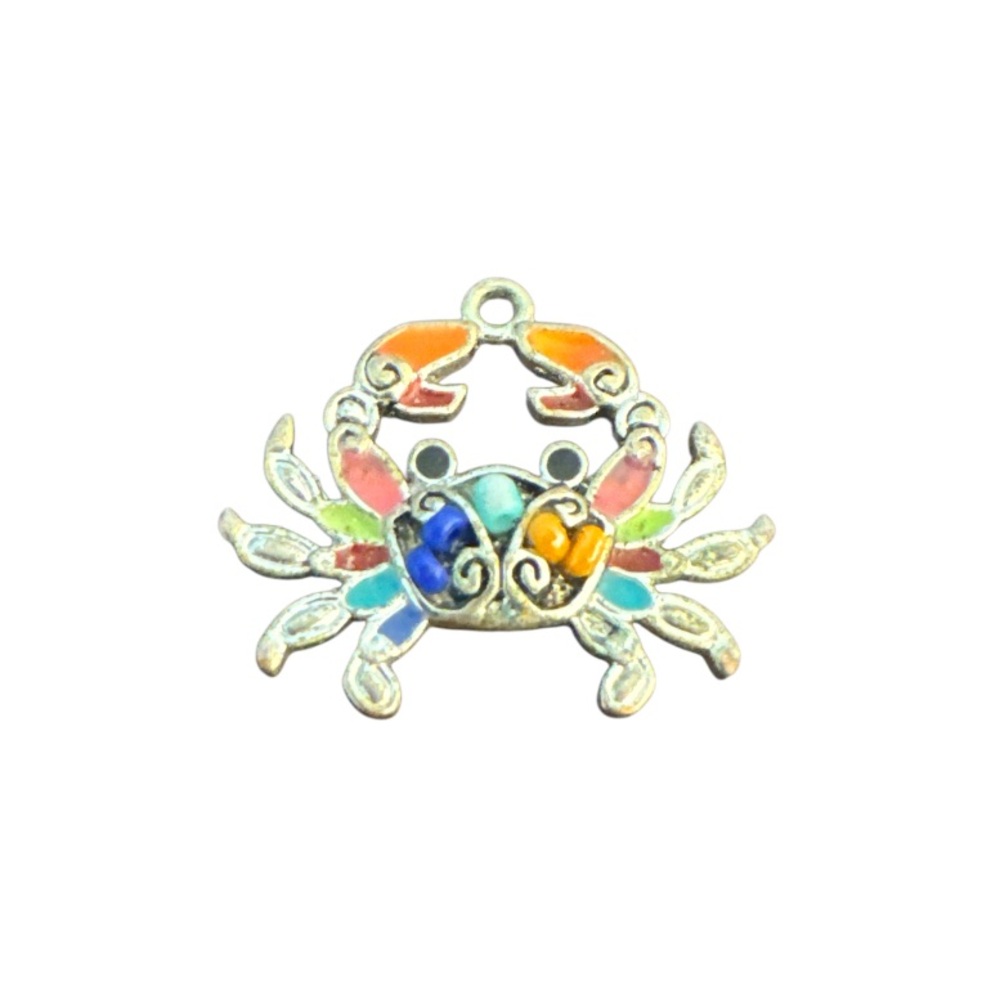 Multicolor Enamel and Beaded Crab Pendant Art2wear Coastal Grandma Cute